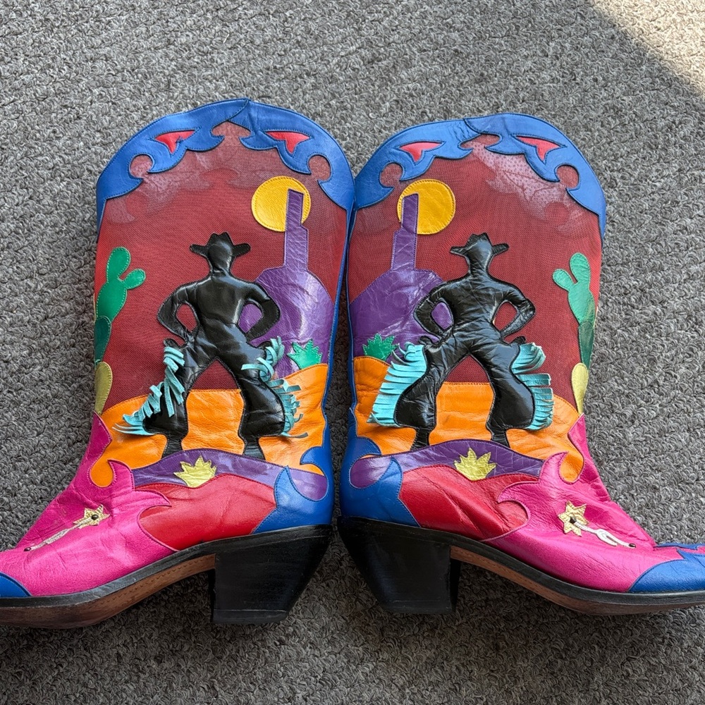 Colorful Red Floral Western Heeled Boots - Women - Picture 10 of 12